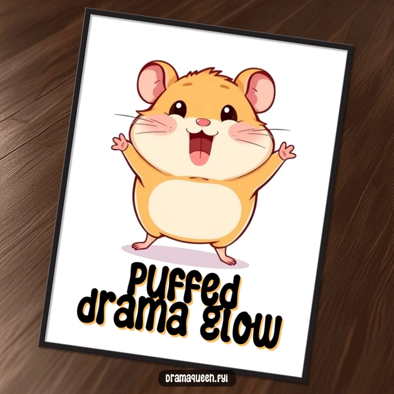Funny Hamster Pose Digital Art Print: A happy hamster striking a dramatic pose with cheeks puffed out, for instant humorous decor.