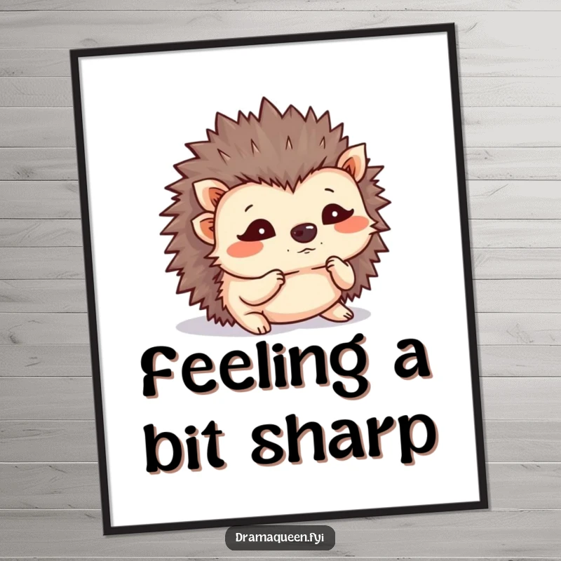 Funny hedgehog digital art print, tiny flustered hedgehog shaking its quills. Instant wall art with relatable, prickly humor. Great.