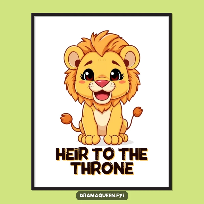 Funny Lion Cub Digital Art: Regal Pose Printable Funny Gift