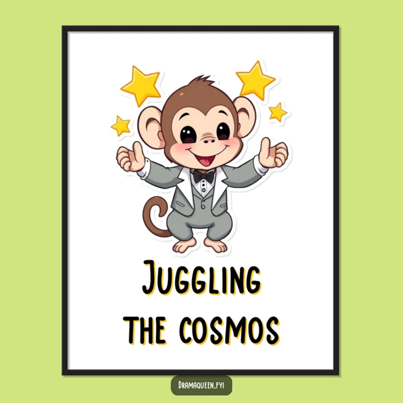 Funny Monkey Tuxedo Digital Art: Hilarious Cosmic Decor, Perfect Funny Gift!