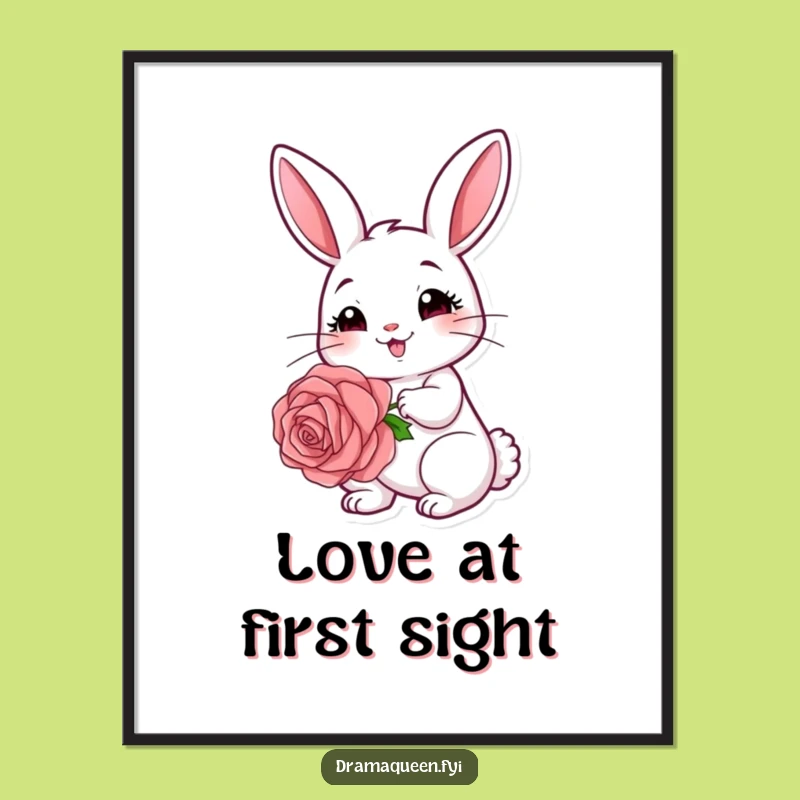 Funny Rabbit Rose Digital Print: Printable Bunny Art, Instant Funny Gift Download