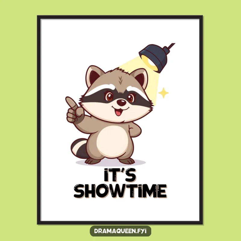 Funny Raccoon Digital Art: Spotlight Mischief, Perfect Printable Gift