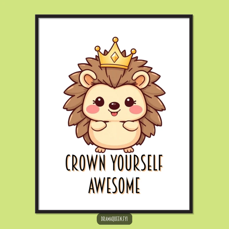 Funny Royal Hedgehog Digital Print - Sparkly Crown Character Art Funny Gift Download