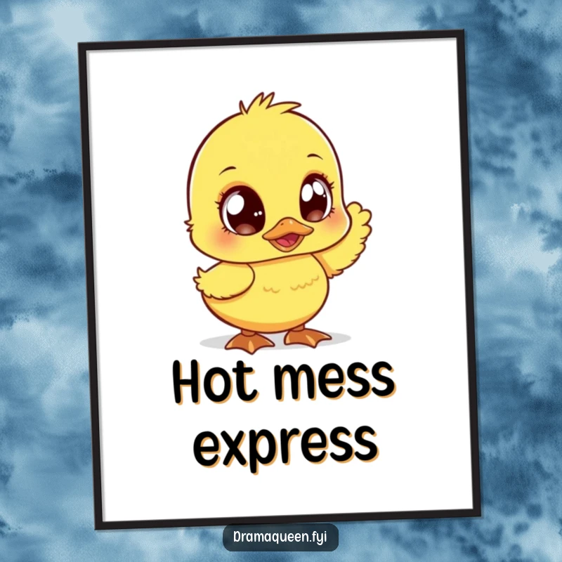 Funny duckling digital art print, large sparkly eyes, fanning dramatically. Instant humorous wall decor for a sassy vibe. Great.