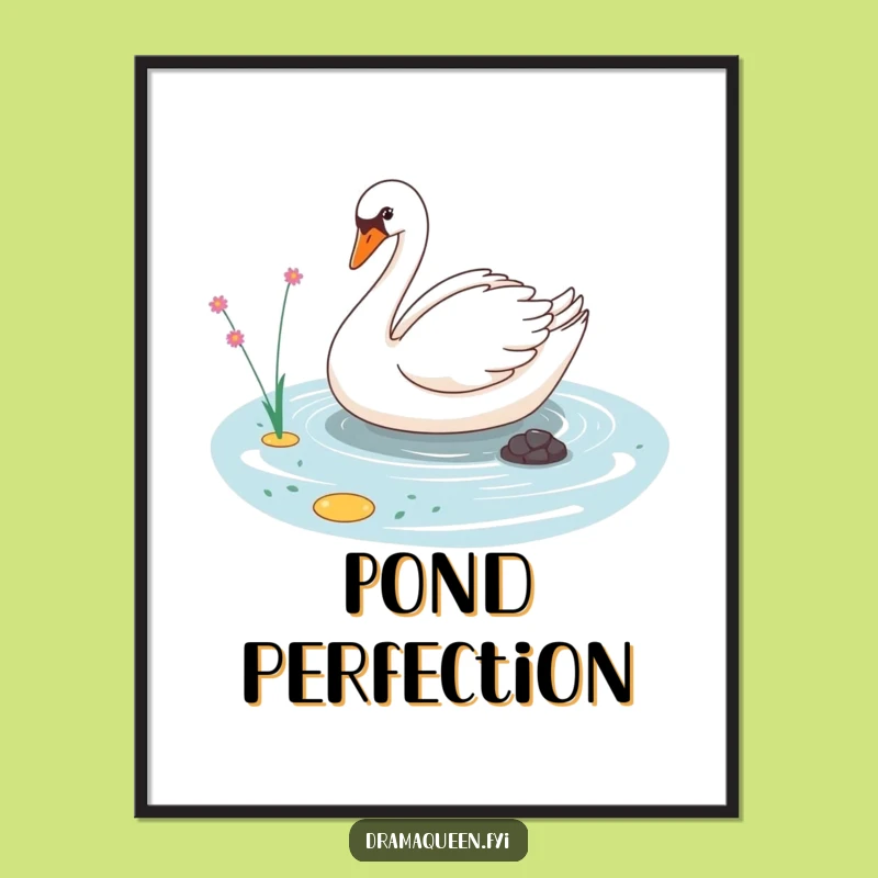 Funny Sassy Swan Digital Art: Elegant Gliding Humor, Perfect Printable Gift