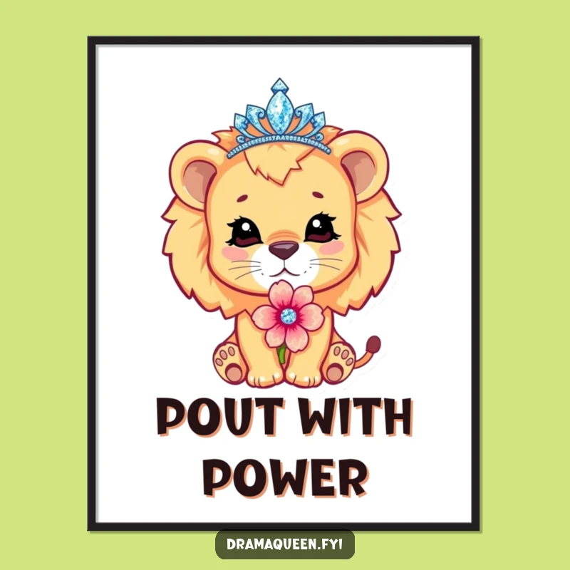 Funny Lion Cub Tiara Digital Art - Instant Royal Decor with Dramatic Flair