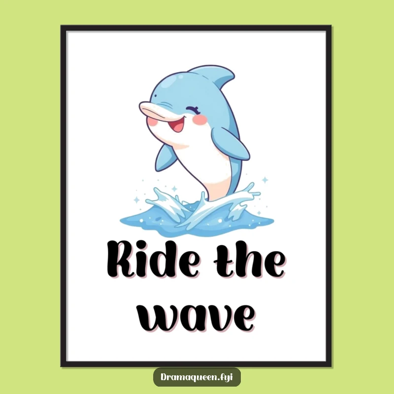 Funny Dolphin Wave Digital Print - Whimsical Grin Art Funny Gift Download