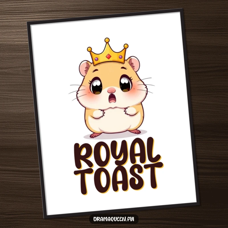 Funny Hamster Digital Art: A wide-eyed hamster looks surprised as its tiny crown hilariously tumbles off its head.