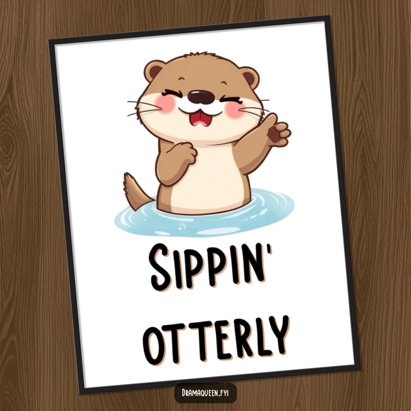 Funny Otter Digital Art: A delighted otter with a playful wink strikes a dramatic pose in the water.