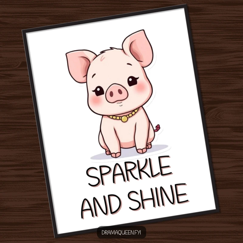 Funny Piglet Necklace Digital Art: Playful piglet character wearing a delicate necklace, seeking attention, high-resolution download for art lovers.