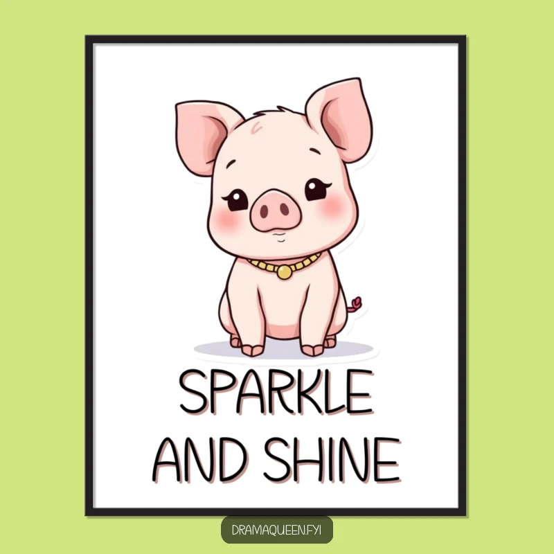Funny Piglet Necklace Digital Art: Adorable Piglet Print, Instant Download Funny Gift Decor