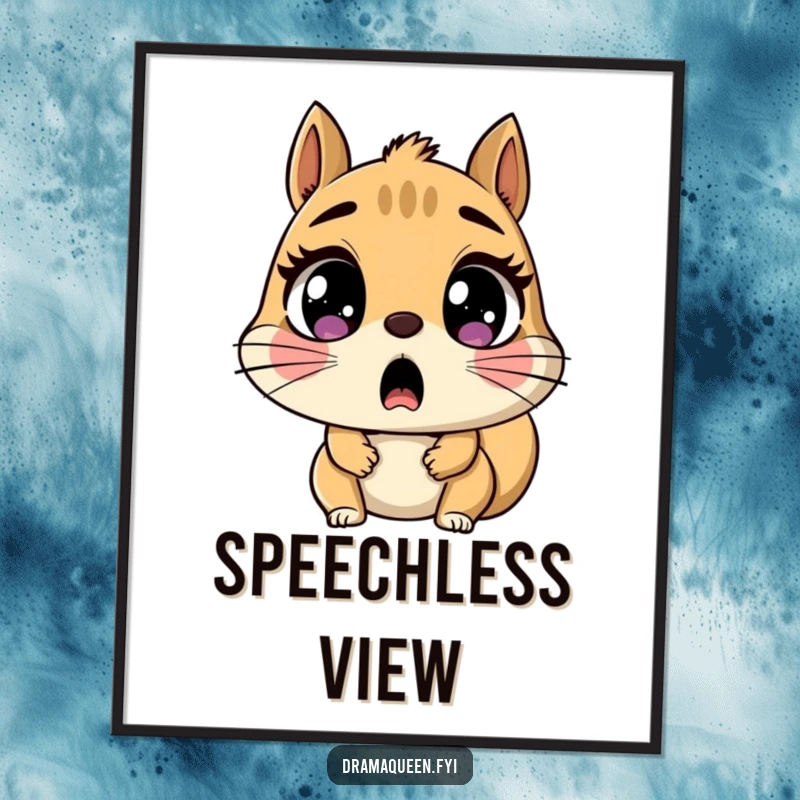 Funny Digital Art Print of a shocked squirrel character with wide, round eyes gasping, delivering instant humorous and expressive wall decor.