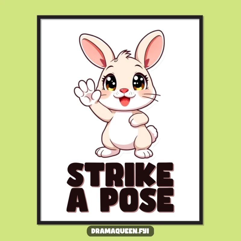 Funny Bunny Dramatic Pose Digital Art: Cute Character Printable, Instant Funny Gift