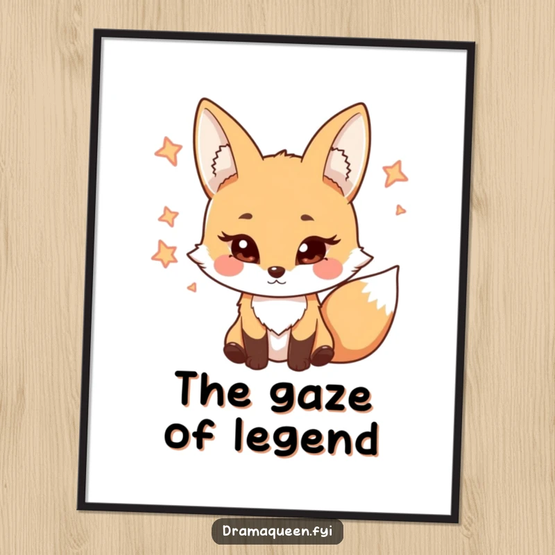 Funny Digital Art Print of a coy fox character playfully batting its eyelashes, offering instant humorous and charming wall decor.