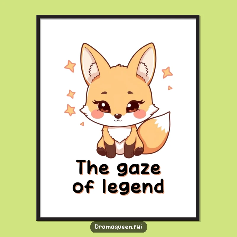 Funny Digital Art Print: Coy Fox Eyelash Character Instant Download Funny Gift