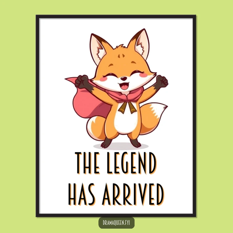 Funny Hero Fox Cape Digital Art - Instant Triumphant Wall Decor