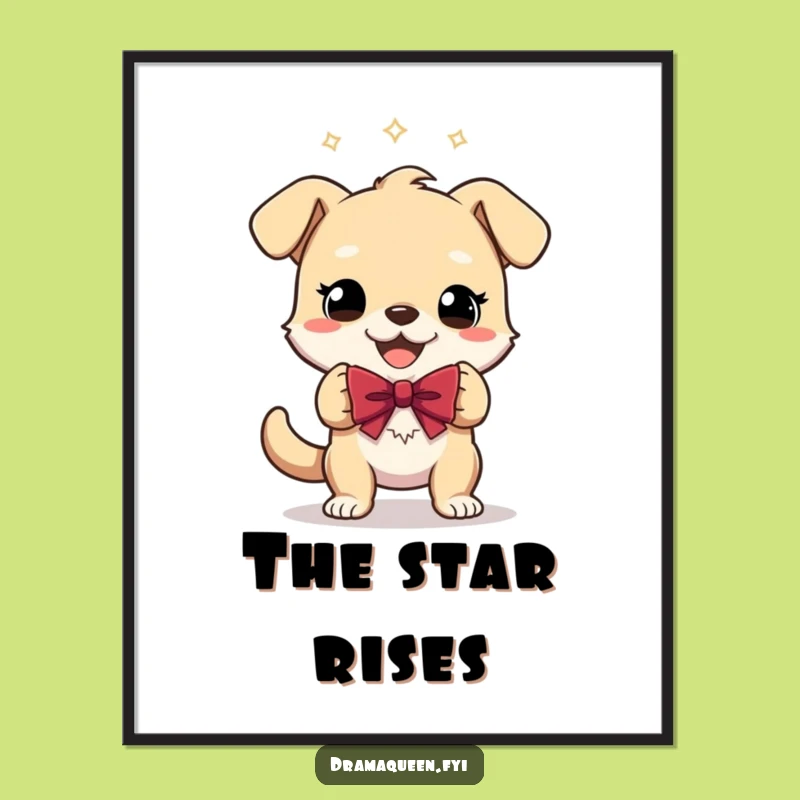 Funny Gleeful Dog Bow Digital Print: Theatrical Character Art for Instant Applause