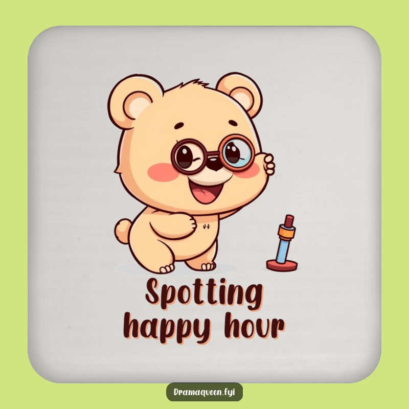 Funny Bear Cub Monocle Coaster - Protect Surfaces with Dapper Humor