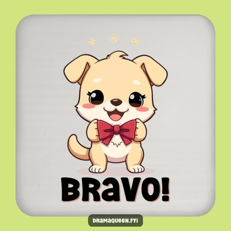 Funny Gleeful Dog Bow Drink Coaster: Protect Surfaces with Theatrical Charm