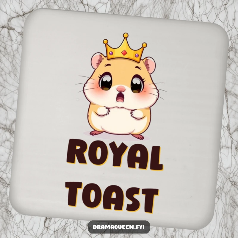 Funny Hamster Coaster: A surprised hamster with wide eyes watches its tiny crown comically tumble off.
