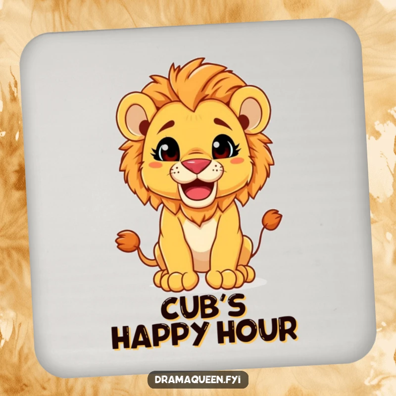 Funny Coaster: Lion cub striking a regal pose with a playful grin, adding majestic flair to surfaces.