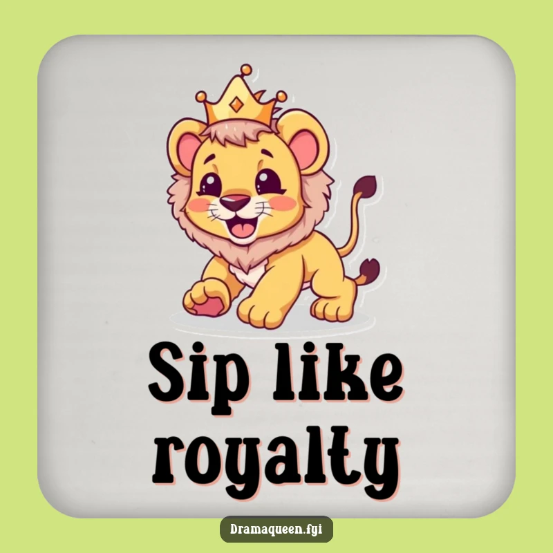 Funny Lion Cub Crown Coaster: Protect Surfaces with Hilarious Style, Funny Gift!