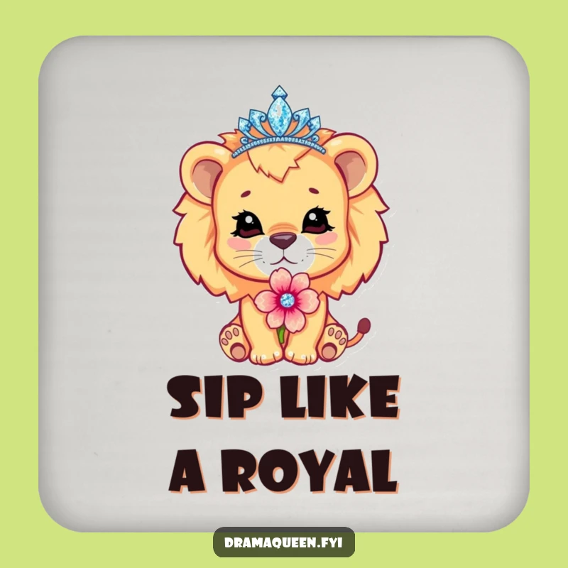 Funny Lion Cub Tiara Coaster Set - Royal Protection with Dramatic Flair