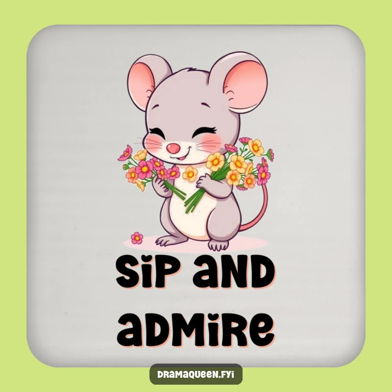 Funny Mouse Flower Coaster: Cheerful Bow Drink Decor, Hilarious Thoughtful Gift