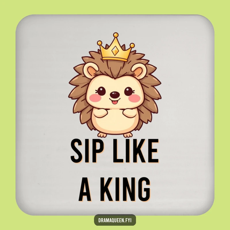 Funny Royal Hedgehog Coaster - Sparkly Crown Protects Surfaces Funny Gift