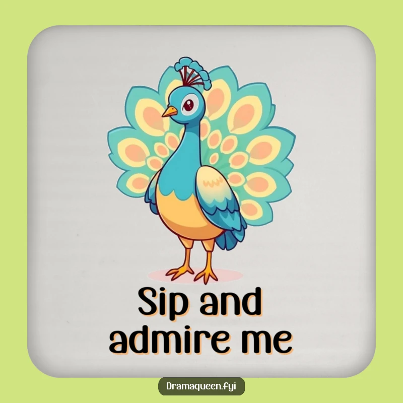 Funny Drink Coaster: Proud Peacock Feather Display Funny Gift