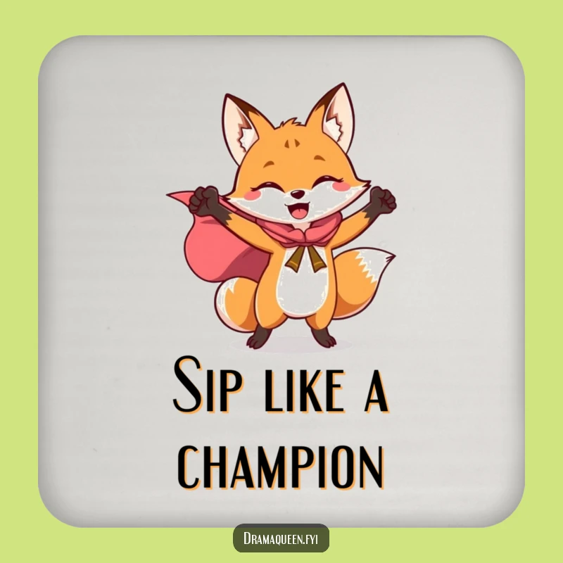 Funny Hero Fox Cape Coaster - Protect Surfaces with Heroic Humor