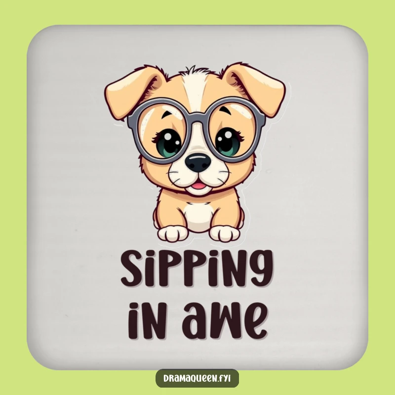 Funny Puppy Opera Glasses Coaster: Curious Drink Decor, Hilarious Housewarming Gift