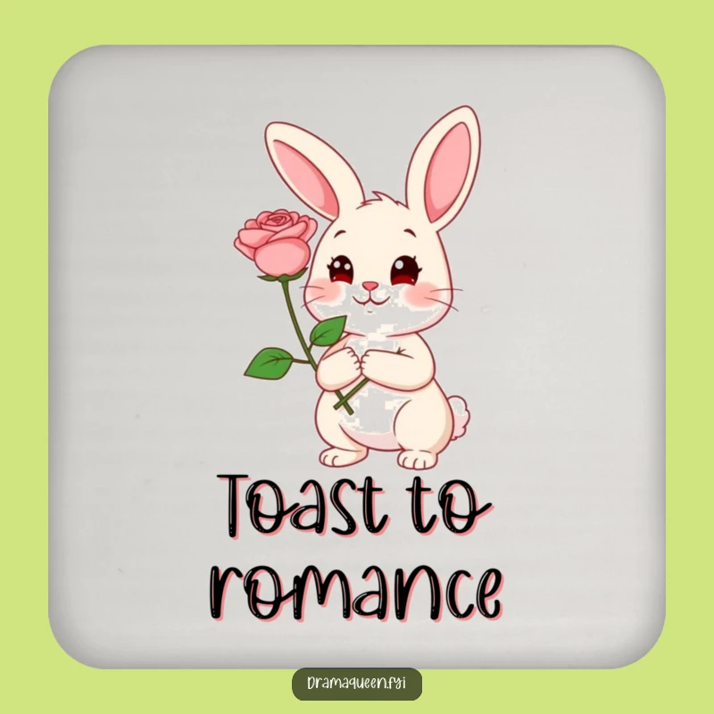 Funny Rabbit Rose Coaster: Coy Pose, Protect Surfaces Romantic Gift