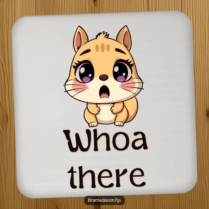 Funny Drink Coaster featuring a shocked squirrel character with wide, round eyes gasping, offering surface protection with a humorous design.