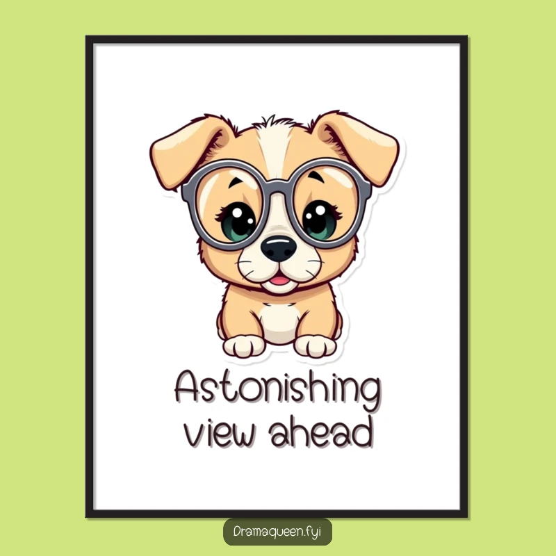 Funny Puppy Opera Glasses Poster: Curious Amazing Art Print, Hilarious Decor Gift