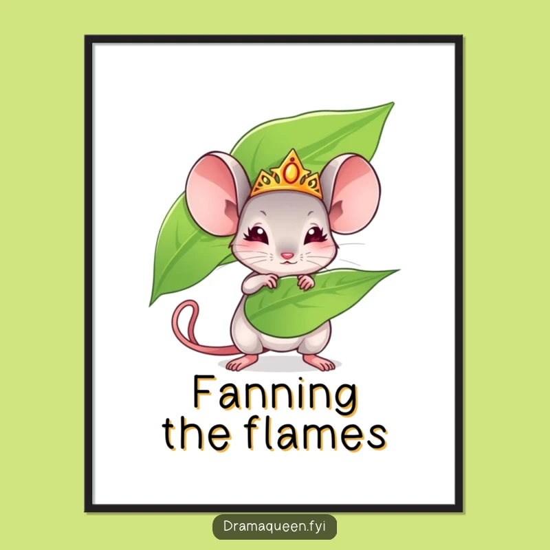 Funny Mouse Poster - Tiny Tiara Queen Fanning, Whimsical Funny Gift
