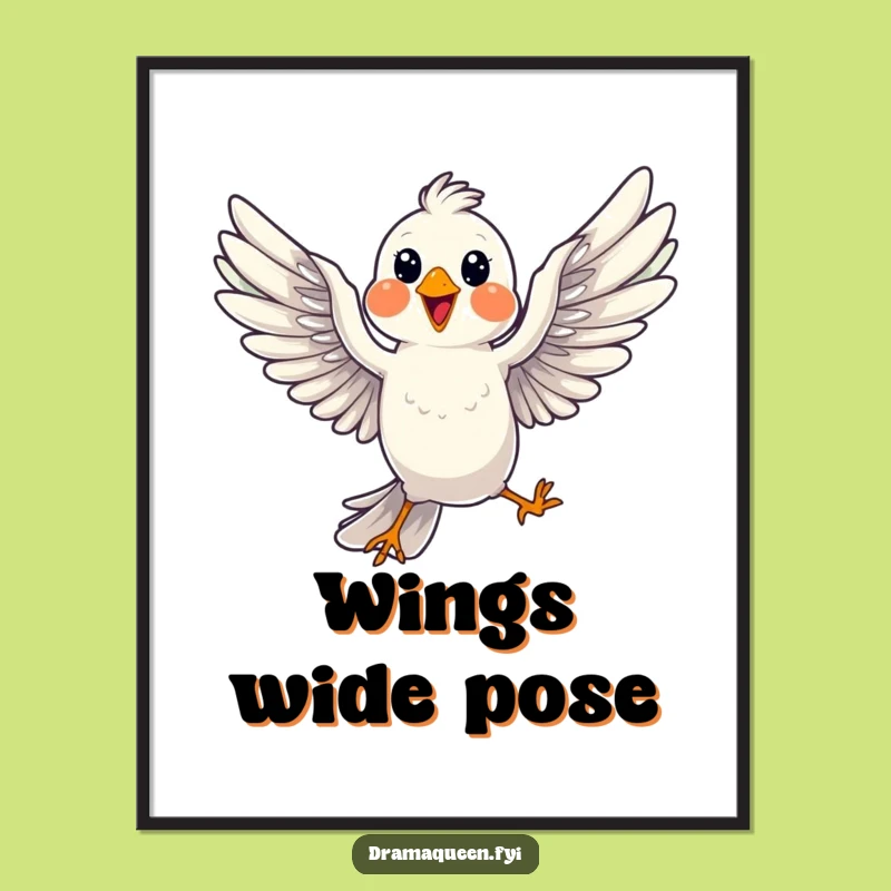 Funny Bird Pose Poster: Dramatic Mid-Flight Art for Cheerful Decor