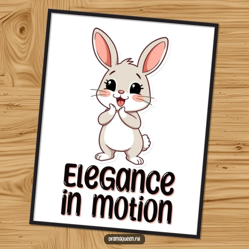 Funny bunny poster of a cheerful bunny character performing a dramatic curtsey with a flourish, adding whimsical charm.