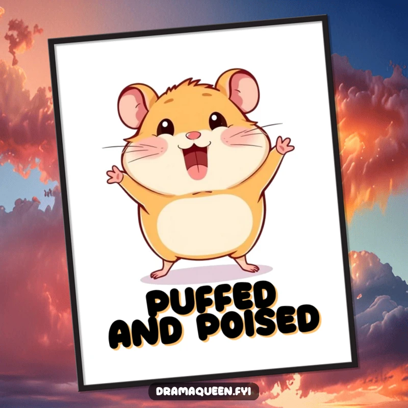 Funny Hamster Pose Poster: A happy hamster striking a dramatic pose with cheeks puffed out, adding humorous charm.