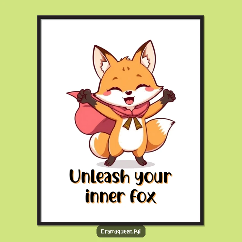 Funny Hero Fox Cape Poster - Dynamic Wall Art for Brave Souls