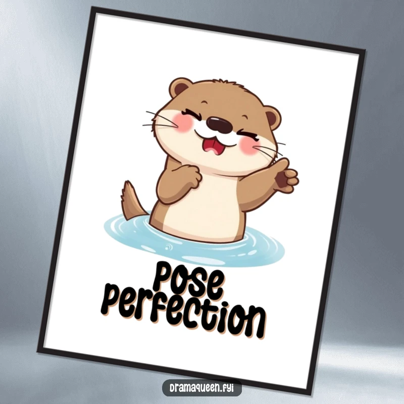 Funny Otter Poster: A delighted otter with a playful wink strikes a dramatic aquatic pose, radiating charm.