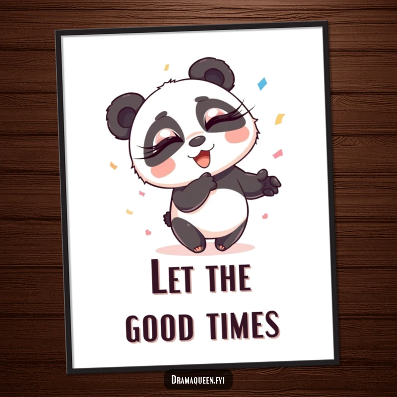 Funny Panda Poster: Playful panda with dramatically long eyelashes throwing confetti with exaggerated flair, adding humor, a great funny gift.
