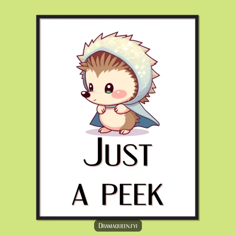 Funny Shy Hedgehog Cape Poster: Mysterious Animal Art, Unique Funny Gift Decor