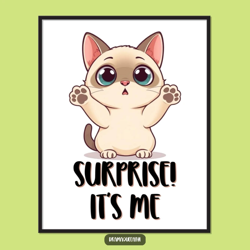 Funny Siamese Cat Poster: Wide Eyes Surprise Art Funny Gift