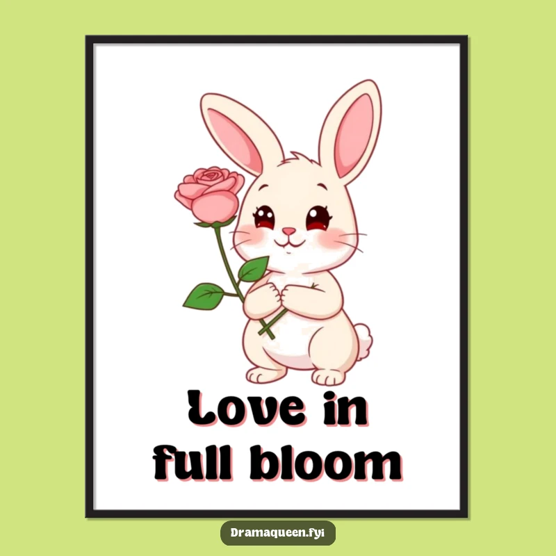 Funny Rabbit Rose Poster: Coy Expression Art, Romantic & Funny Gift Decor