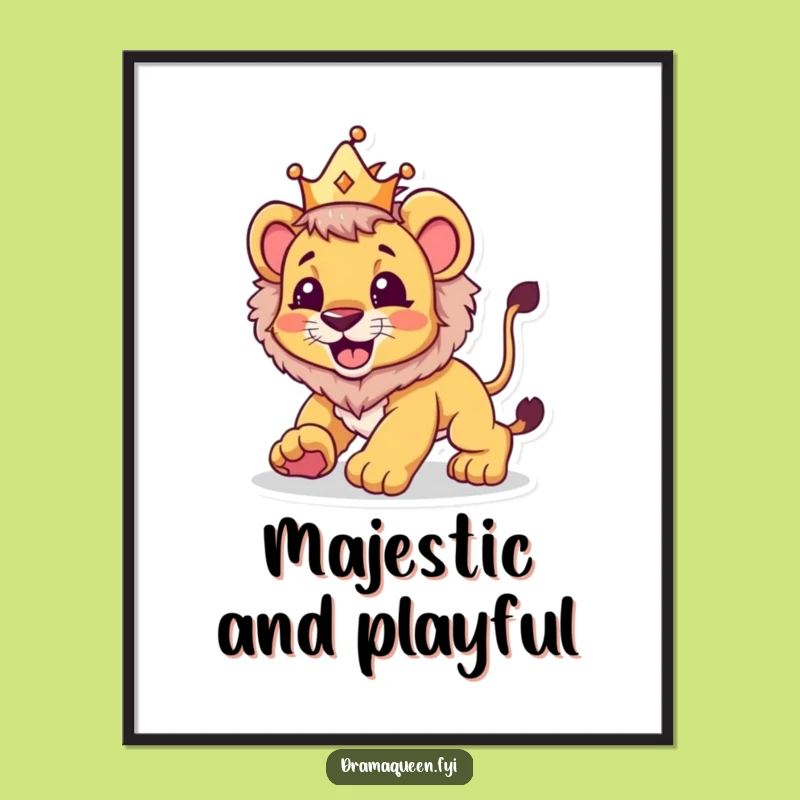 Funny Lion Cub Crown Poster: Hilarious Pouncing Art, Perfect Funny Gift!