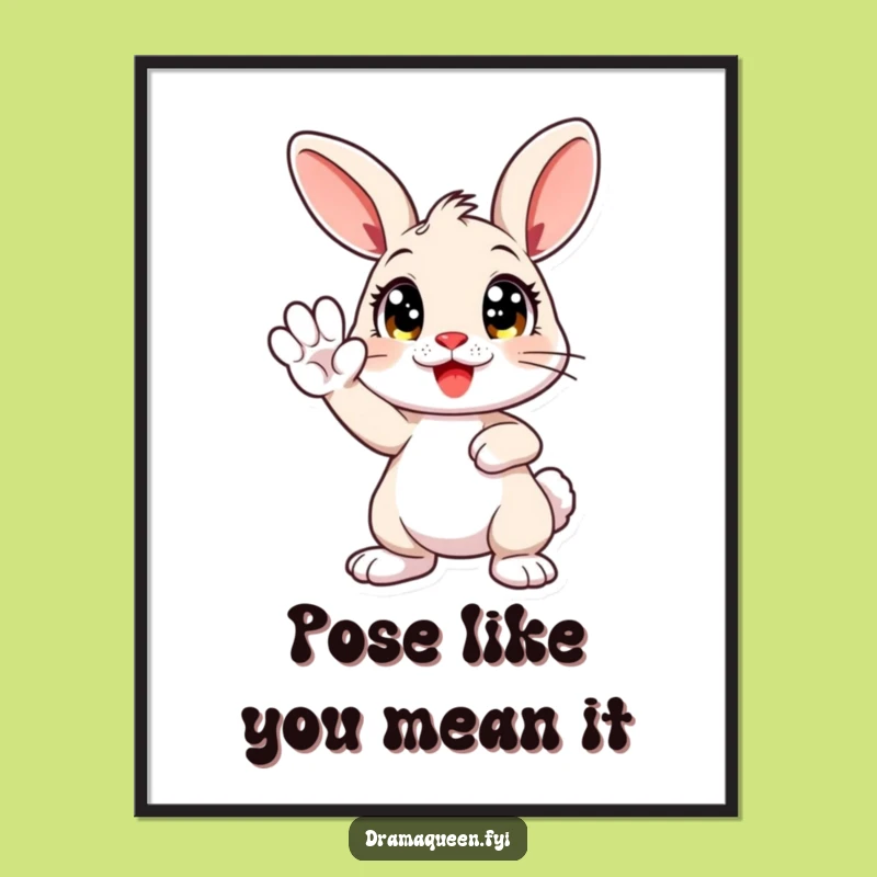 Funny Bunny Dramatic Pose Poster: Cute Character Art Print, Hilarious Wall Decor Gift