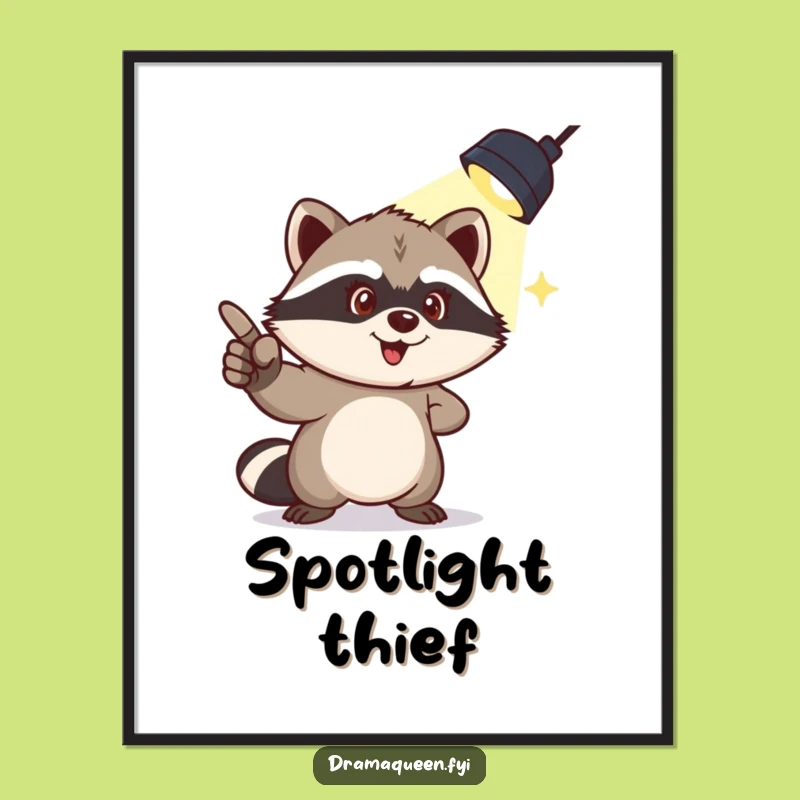 Funny Raccoon Poster: Spotlight Mischief Art, Perfect Gift for Comedians