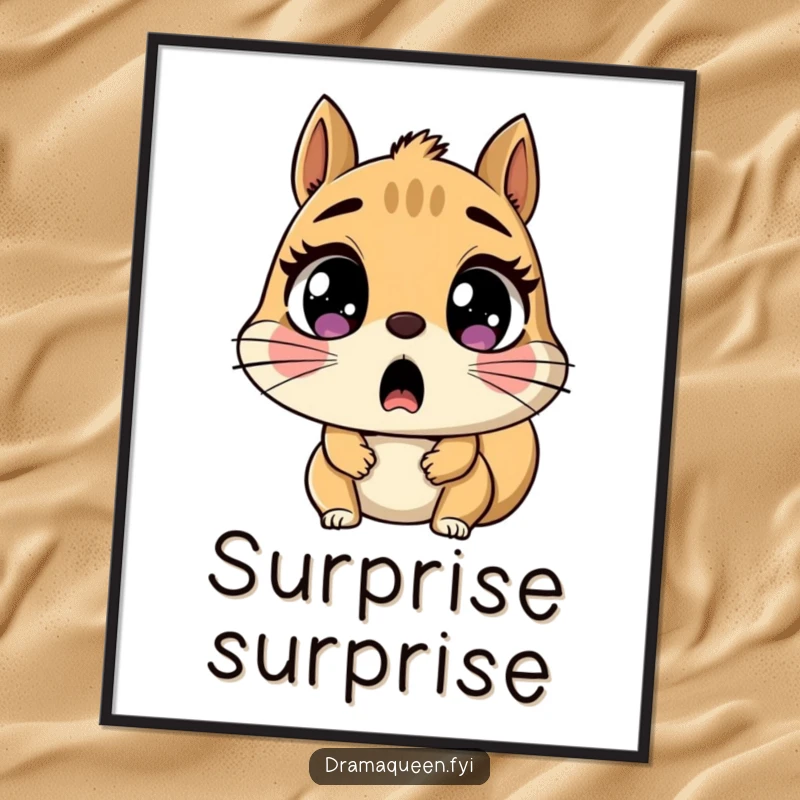 Funny Poster featuring a shocked squirrel character with wide, round eyes gasping, creating expressive and humorous wall art.