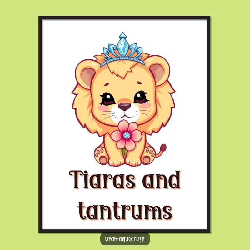 Funny Lion Cub Tiara Poster - Dramatic Art Print for Royal Room Decor